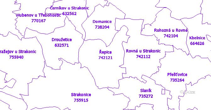Katastrální mapa Řepice - přehledová mapa katastrálního území