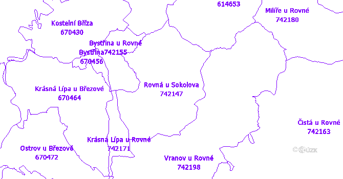 Katastrální mapa Rovná u Sokolova - přehledová mapa katastrálního území