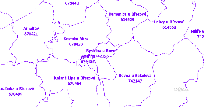 Katastrální mapa Bystřina u Rovné - přehledová mapa katastrálního území