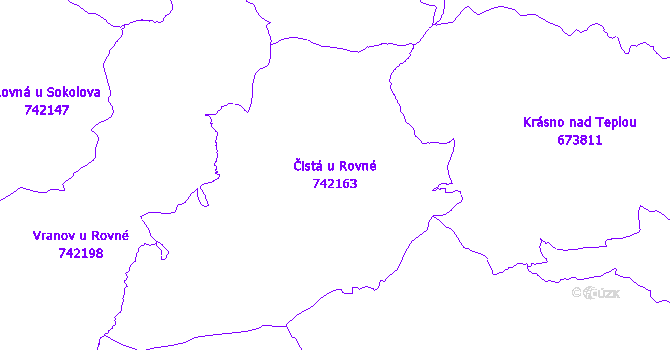 Katastrální mapa Čistá u Rovné - přehledová mapa katastrálního území