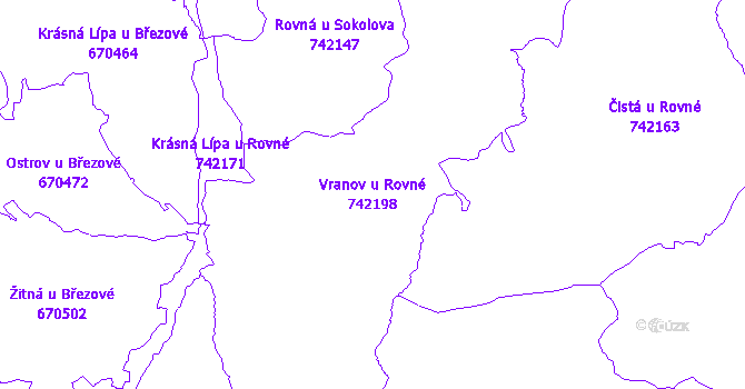 Katastrální mapa Vranov u Rovné - přehledová mapa katastrálního území