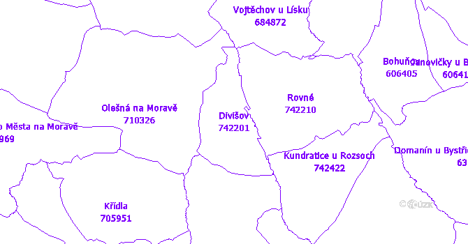 Katastrální mapa Divišov - přehledová mapa katastrálního území