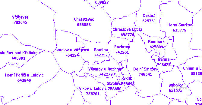 Katastrální mapa Bradlné