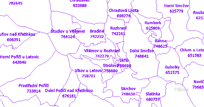 Katastrální mapa Vilémov u Rozhraní - přehledová mapa katastrálního území