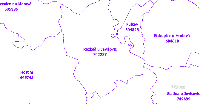 Katastrální mapa Rozkoš u Jevišovic - přehledová mapa katastrálního území
