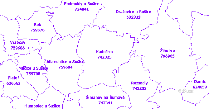 Katastrální mapa Kadešice - přehledová mapa katastrálního území