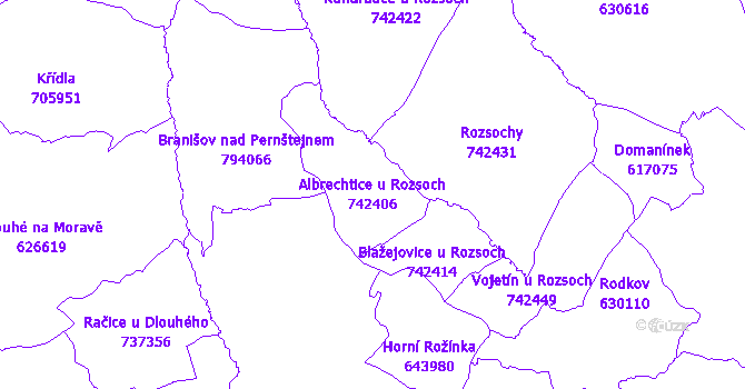 Katastrální mapa Albrechtice u Rozsoch - přehledová mapa katastrálního území
