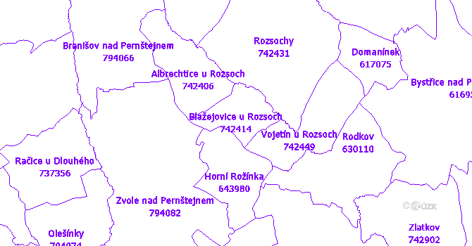 Katastrální mapa Blažejovice u Rozsoch - přehledová mapa katastrálního území