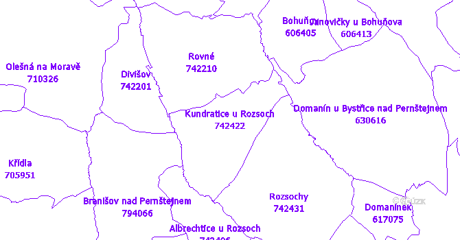 Katastrální mapa Kundratice u Rozsoch - přehledová mapa katastrálního území