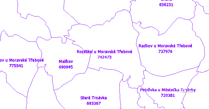 Katastrální mapa Rozstání u Moravské Třebové - přehledová mapa katastrálního území