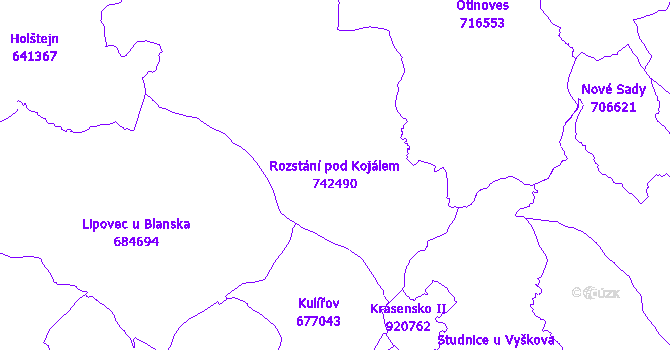 Katastrální mapa Rozstání pod Kojálem - přehledová mapa katastrálního území