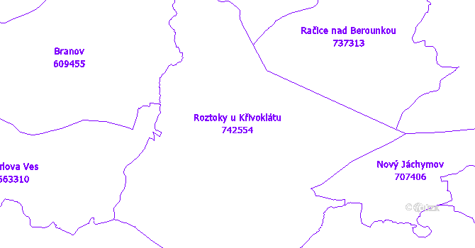 Katastrální mapa Roztoky u Křivoklátu - přehledová mapa katastrálního území
