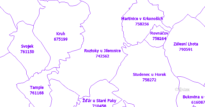 Katastrální mapa Roztoky u Jilemnice - přehledová mapa katastrálního území
