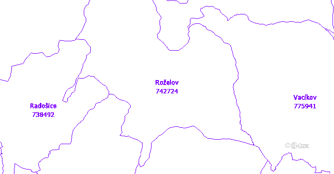 Katastrální mapa Roželov - přehledová mapa katastrálního území