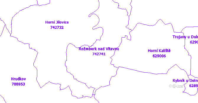 Katastrální mapa Rožmberk nad Vltavou - přehledová mapa katastrálního území