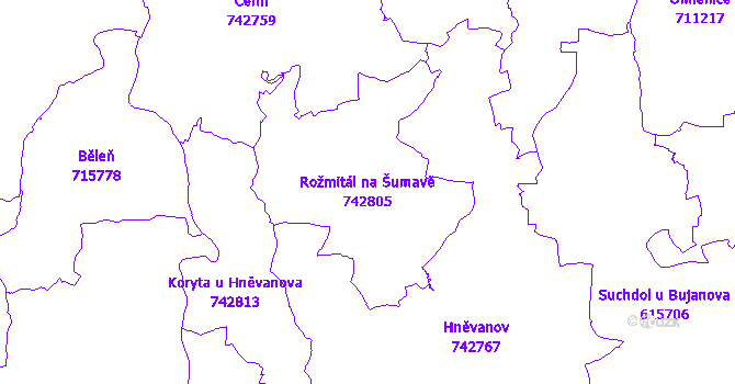 Katastrální mapa Rožmitál na Šumavě