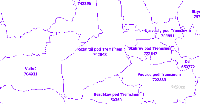 Katastrální mapa Rožmitál pod Třemšínem - přehledová mapa katastrálního území