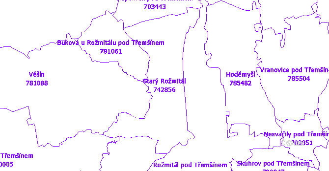 Katastrální mapa Starý Rožmitál - přehledová mapa katastrálního území