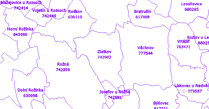 Katastrální mapa Zlatkov - přehledová mapa katastrálního území
