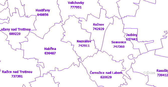 Katastrální mapa Neznášov - přehledová mapa katastrálního území