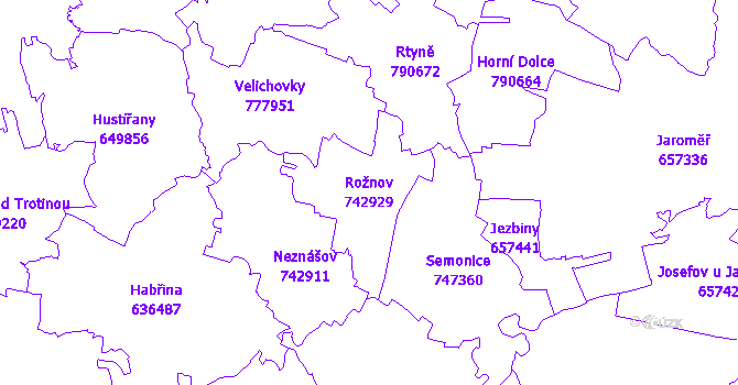 Katastrální mapa Rožnov - přehledová mapa katastrálního území