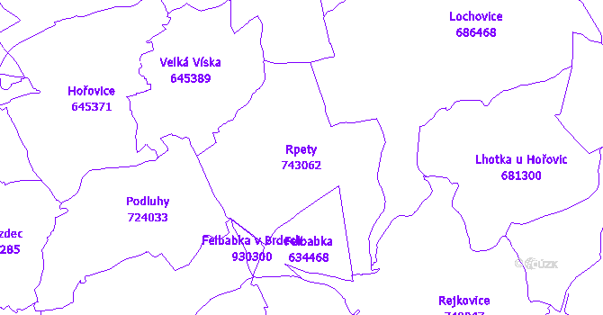Katastrální mapa Rpety - přehledová mapa katastrálního území