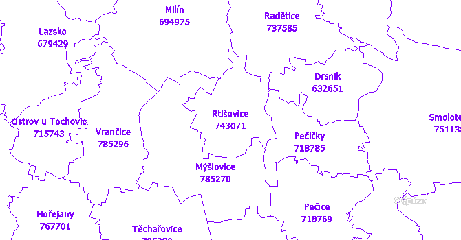 Katastrální mapa Rtišovice