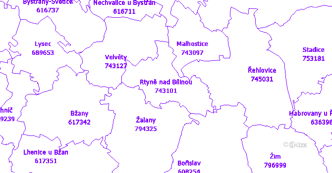 Katastrální mapa Rtyně nad Bílinou - přehledová mapa katastrálního území
