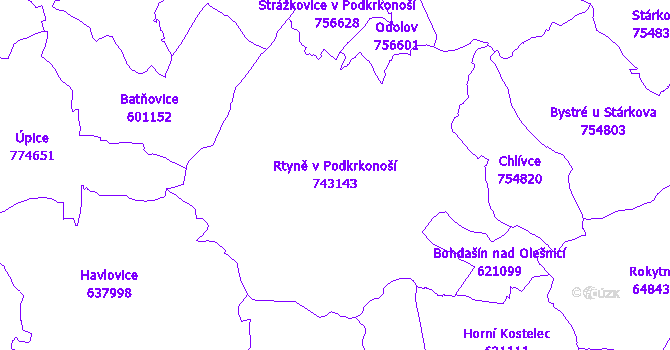 Katastrální mapa Rtyně v Podkrkonoší - přehledová mapa katastrálního území