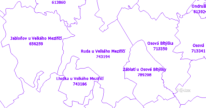 Katastrální mapa Ruda u Velkého Meziříčí - přehledová mapa katastrálního území