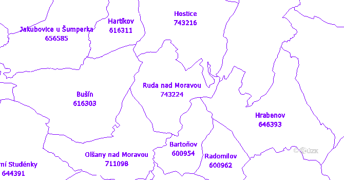 Katastrální mapa Ruda nad Moravou - přehledová mapa katastrálního území