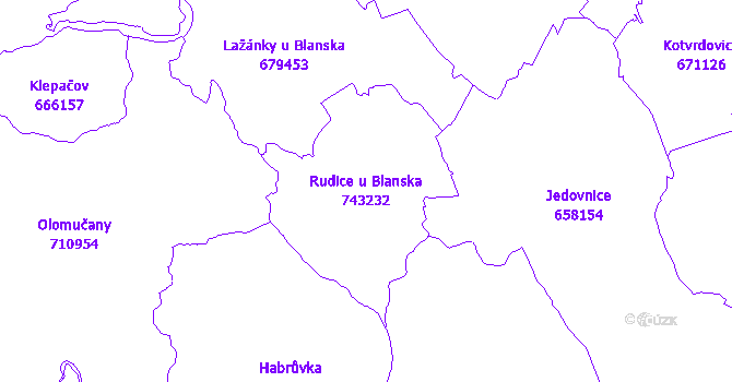 Katastrální mapa Rudice u Blanska - přehledová mapa katastrálního území