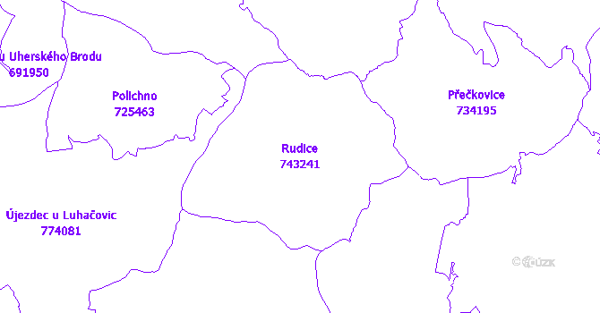 Katastrální mapa Rudice - přehledová mapa katastrálního území