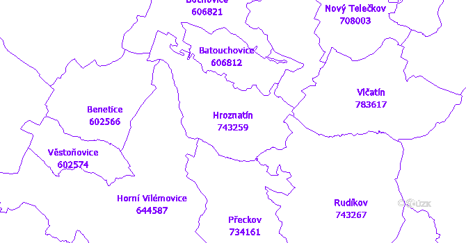 Katastrální mapa Hroznatín - přehledová mapa katastrálního území