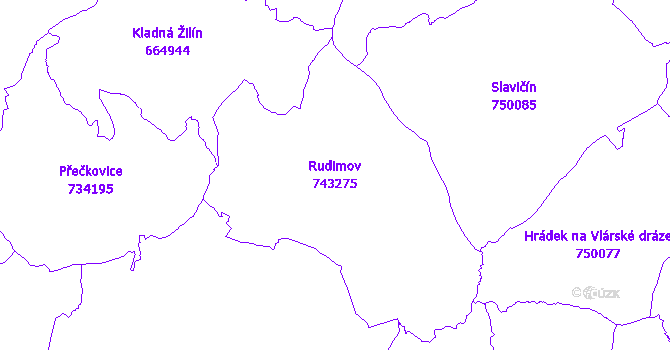 Katastrální mapa Rudimov - přehledová mapa katastrálního území