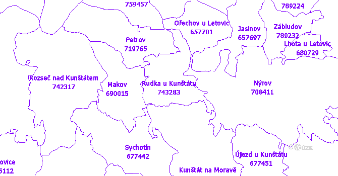 Katastrální mapa Rudka u Kunštátu - přehledová mapa katastrálního území