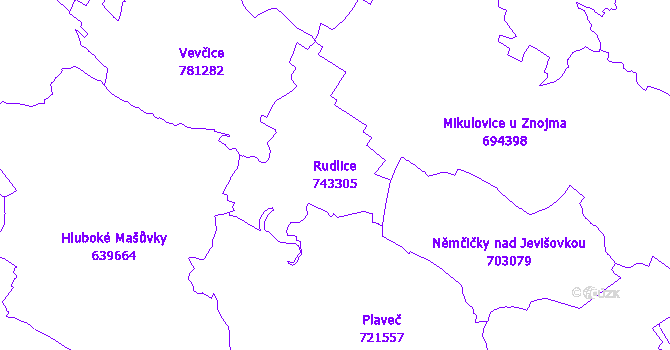 Katastrální mapa Rudlice - přehledová mapa katastrálního území