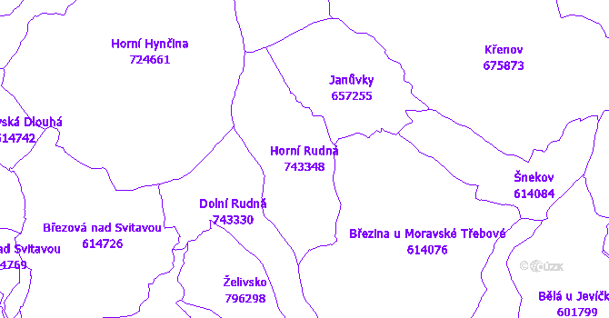 Katastrální mapa Horní Rudná - přehledová mapa katastrálního území