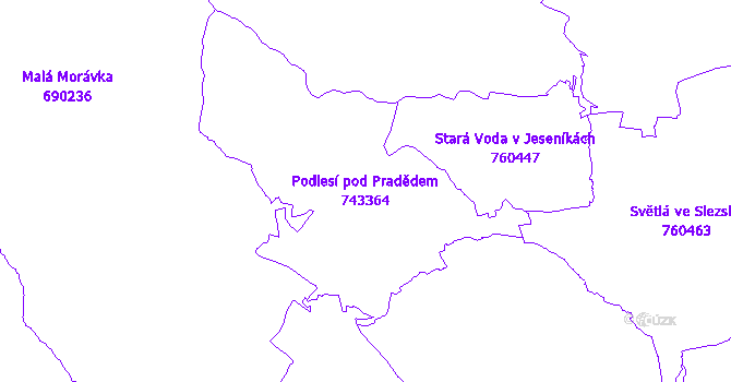 Katastrální mapa Podlesí pod Pradědem - přehledová mapa katastrálního území