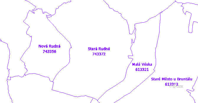 Katastrální mapa Stará Rudná - přehledová mapa katastrálního území