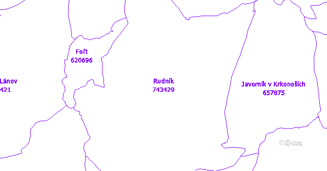 Katastrální mapa Rudník - přehledová mapa katastrálního území