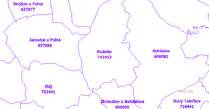 Katastrální mapa Rudolec - přehledová mapa katastrálního území