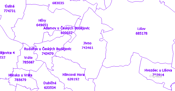 Katastrální mapa Jivno - přehledová mapa katastrálního území