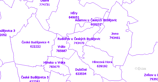 Katastrální mapa Rudolfov u Českých Budějovic - přehledová mapa katastrálního území