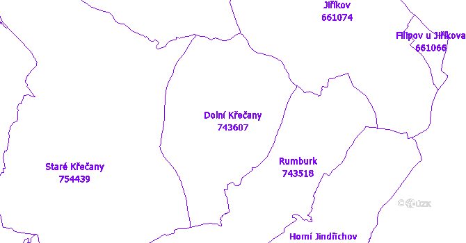 Katastrální mapa Dolní Křečany - přehledová mapa katastrálního území