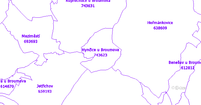 Katastrální mapa Hynčice u Broumova - přehledová mapa katastrálního území