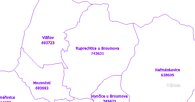 Katastrální mapa Ruprechtice u Broumova - přehledová mapa katastrálního území