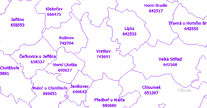 Katastrální mapa Vratkov - přehledová mapa katastrálního území