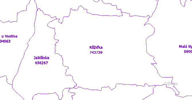 Katastrální mapa Růžďka - přehledová mapa katastrálního území