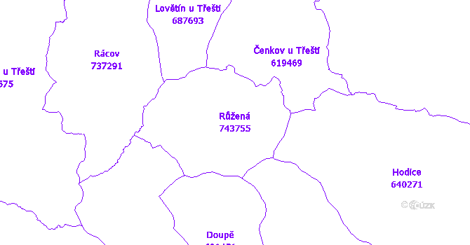 Katastrální mapa Růžená - přehledová mapa katastrálního území